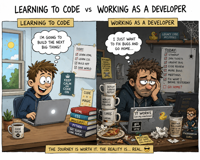 The gap between "learning to code" and "working as a developer"